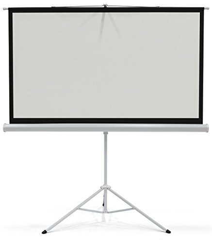 Displays2go 63 x 36 Inch Projector Screen with Height Adjustable Tripod Stand – Black (PRSTRI72)