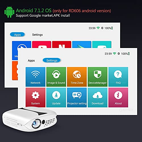 VIBY Mini Projector 180 Lumens Mobile Portable Pocket Home 1080P Smart Android 7.1 Projector (Size : RD-606W Android)