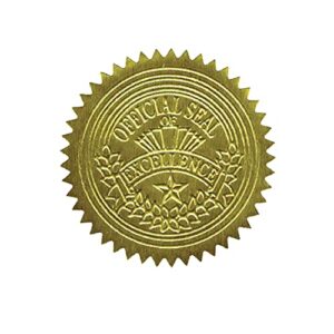 geographics gold foil award certificate seals, embossed official seal of excellence, 2 inch (set of 100)