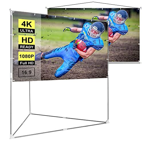 VIVOHOME 100 Inch 2-in-1 Portable Video Projector Screen with Triangle Stand, 16:9 Aspect Ratio Hanging Screen for Home School Office Indoor Outdoor