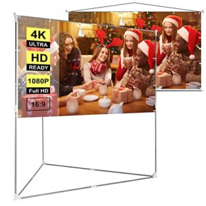 VIVOHOME 100 Inch 2-in-1 Portable Video Projector Screen with Triangle Stand, 16:9 Aspect Ratio Hanging Screen for Home School Office Indoor Outdoor