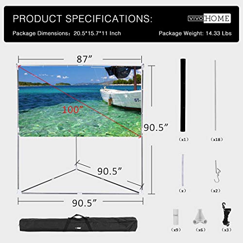 VIVOHOME 100 Inch 2-in-1 Portable Video Projector Screen with Triangle Stand, 16:9 Aspect Ratio Hanging Screen for Home School Office Indoor Outdoor