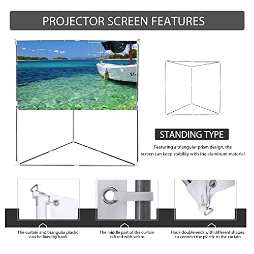 VIVOHOME 100 Inch 2-in-1 Portable Video Projector Screen with Triangle Stand, 16:9 Aspect Ratio Hanging Screen for Home School Office Indoor Outdoor