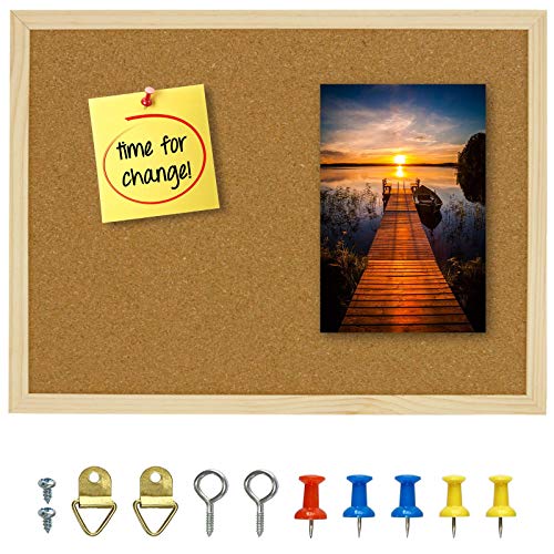 OWLKELA Cork Board 14.6"X 11", Notice Pin Board, Memo Board, Vision Board, Bulletin Board for Office, Classroom or Home, Mounting Hardware and Push Pins Included, Wooden Frame