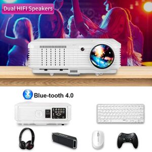 Native 1080p Full HD WiFi Bluetooth Projector, High Brightness Gaming Projectors Outdoor Movie Night, Android OS TV Projector App Netflix Airplay, Compatible with Android/iOS, TV Stick, DVD, PC, HDMI