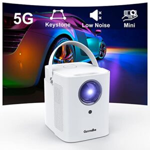 5G WiFi Bluetooth Low-Noise Projector, Gammabai Joy Portable Projector with Stereo Sound, Side Projection, Home Theater Movie Projector Compatible W/TV Sticks, iOS, Android