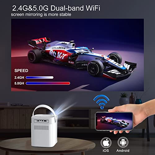 5G WiFi Bluetooth Low-Noise Projector, Gammabai Joy Portable Projector with Stereo Sound, Side Projection, Home Theater Movie Projector Compatible W/TV Sticks, iOS, Android