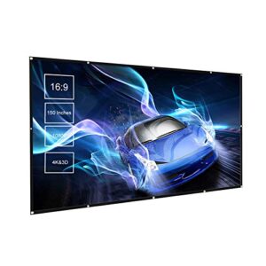 docooler projector screen 100 inch/150 inch optional, widescreen 16:9 hd anti-crease projection screen foldable and portable for wall projection, home theater, indoors outdoors film, party