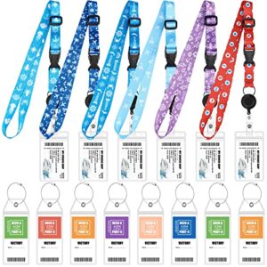 6 Sets Cruise Lanyards, Retractable Carnival Cruise Lanyard with 8 Waterproof Luggage Tag Holders Set, Adjustable Cruise Lanyard with Detachable Badge Holder for Cards Accessories (Fresh Sailing)