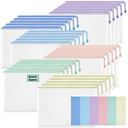 LANDNEOO 30 PCS Mesh Zipper Pouch, A4 Size Plastic Waterproof Zipper Bags, Large Mesh Bags for Puzzles & Toy Organizing Storage, Home School Office Supplies