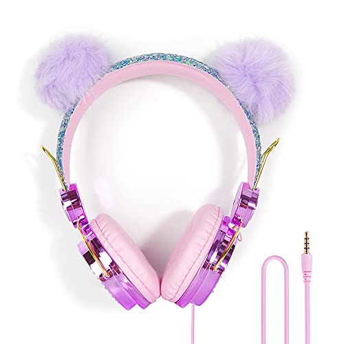 Coholl Kids Headphones for Girls Children Teens Gaming Foldable Adjustable Headset with 85dB Volume Wired Headphones w/Microphone 3.5mm Jack Sound Over On Ear Headset for School Birthday Unicorn Gift