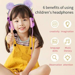 Coholl Kids Headphones for Girls Children Teens Gaming Foldable Adjustable Headset with 85dB Volume Wired Headphones w/Microphone 3.5mm Jack Sound Over On Ear Headset for School Birthday Unicorn Gift