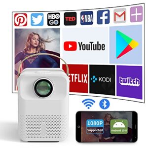 mini wireless 2.4/5g wifi projector for phone, portable bilateral bluetooth projector with hifi speaker for indoor outdoor movie, smart home android projector for netflix youtube disney+ spotify hulu