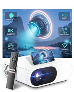 projector with android tv 10,4k support projector with wifi bluetooth netflix-certified native 1080p 700 ansi 5g autofocus portable home projector stereo sound compatible with laptop/phone/hdmi/av/usb