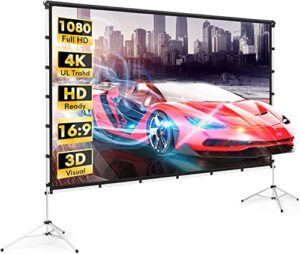 projector screen and stand wusheng 120 inch outdoor movie screen portable large projector screen pull down with carry bag wrinkle-free 4k hd projection screen for backyard home theater cinema