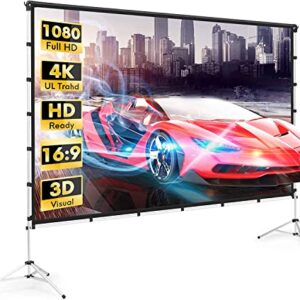 Projector Screen and Stand WUSHENG 120 Inch Outdoor Movie Screen Portable Large Projector Screen Pull Down with Carry Bag Wrinkle-Free 4K HD Projection Screen for Backyard Home Theater Cinema