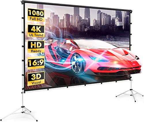 Projector Screen and Stand WUSHENG 120 Inch Outdoor Movie Screen Portable Large Projector Screen Pull Down with Carry Bag Wrinkle-Free 4K HD Projection Screen for Backyard Home Theater Cinema