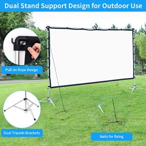 Projector Screen and Stand WUSHENG 120 Inch Outdoor Movie Screen Portable Large Projector Screen Pull Down with Carry Bag Wrinkle-Free 4K HD Projection Screen for Backyard Home Theater Cinema
