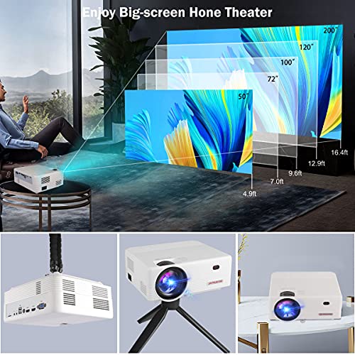 4k Projector, WiFi Projector, OSEVEN Portable Movie Projector Supported 4K, Compatible with Smartphone, TV Stick, HDMI, VGA, USB, Laptop, Tablet，iOS & Android