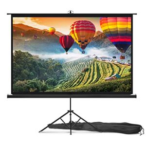 pyle universal projector screen w/stand – 60-inch floor standing portable fold-out rollup matte for projection, includes tripod, great for indoor/outdoor presentation, quick assembly