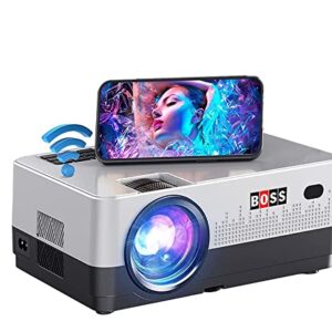 Boss Projector with 5G WiFi Bluetooth Native 1080P 9500L 4K Supported BOSS S13A Portable Outdoor Projector with Screen Video Home Theater Projector for HDMI USB VGA PC TVBox iOS & Android Phone