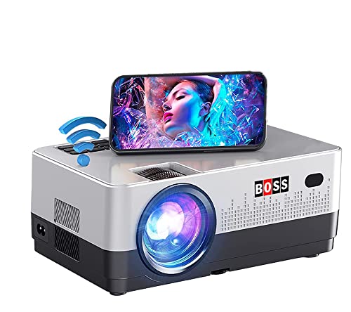 Boss Projector with 5G WiFi Bluetooth Native 1080P 9500L 4K Supported BOSS S13A Portable Outdoor Projector with Screen Video Home Theater Projector for HDMI USB VGA PC TVBox iOS & Android Phone