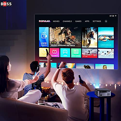 Boss Projector with 5G WiFi Bluetooth Native 1080P 9500L 4K Supported BOSS S13A Portable Outdoor Projector with Screen Video Home Theater Projector for HDMI USB VGA PC TVBox iOS & Android Phone