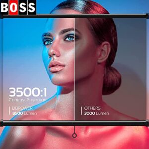 Boss Projector with 5G WiFi Bluetooth Native 1080P 9500L 4K Supported BOSS S13A Portable Outdoor Projector with Screen Video Home Theater Projector for HDMI USB VGA PC TVBox iOS & Android Phone