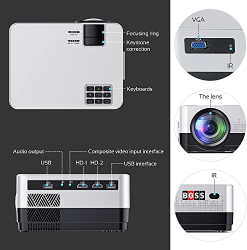 Boss Projector with 5G WiFi Bluetooth Native 1080P 9500L 4K Supported BOSS S13A Portable Outdoor Projector with Screen Video Home Theater Projector for HDMI USB VGA PC TVBox iOS & Android Phone