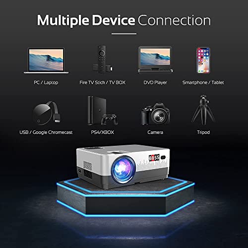 Boss Projector with 5G WiFi Bluetooth Native 1080P 9500L 4K Supported BOSS S13A Portable Outdoor Projector with Screen Video Home Theater Projector for HDMI USB VGA PC TVBox iOS & Android Phone