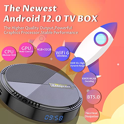 Android TV Box 12.0 4GB RAM 32GB ROM Allwinner H618 WiFi 6 Smart TV Box Set Top Box BT5.0 Ultra HD 1080P 4K 6K HDR10+ Dual Band WiFi 2.4 5.8GHz Android Box