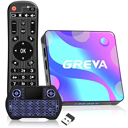 Android TV Box 11.0 4GB RAM 32GB ROM Support Dual Band WiFi with Backlit Keyboard 4K HDR Smart Streaming Media Player BT 4.1 H.265 Set Top Blue