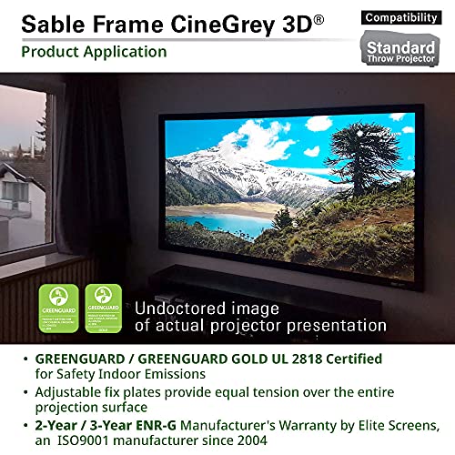 Elite Screens Sable Frame CineGrey 3D, 150-inch Diagonal 16:9, 8K 4K Ultra HD Ready Ceiling and Ambient Light Rejecting Fixed Frame Projector Screen, CineGrey 3D Projection Material, ER150DHD3