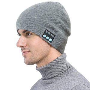 bioring, unisex beanie hat with bluetooth headphones earphones, music hat with mic. compatible with all iphone samsung android ipad ipod pc, handsfree for phone call and sports (gray)