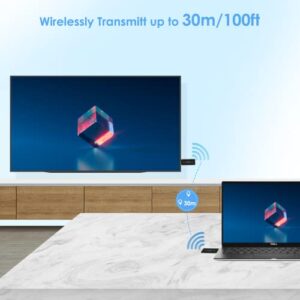 Wireless HDMI Transmitter and Receiver Kit, HDMI Wireless, 100ft 1080P@60Hz Wireless HDMI Adapter Extender Converter Streaming Video Audio from Laptop PC Cable Box to Monitor Projector HDTV