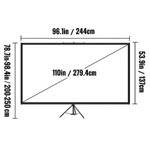 VEVOR Tripod Projector Screen with Stand 110inch 16:9 4K HD Projection Screen Stand Wrinkle-Free Height Adjustable Portable Screen for Projector Indoor & Outdoor for Movie, Home Cinema, Gaming, Office