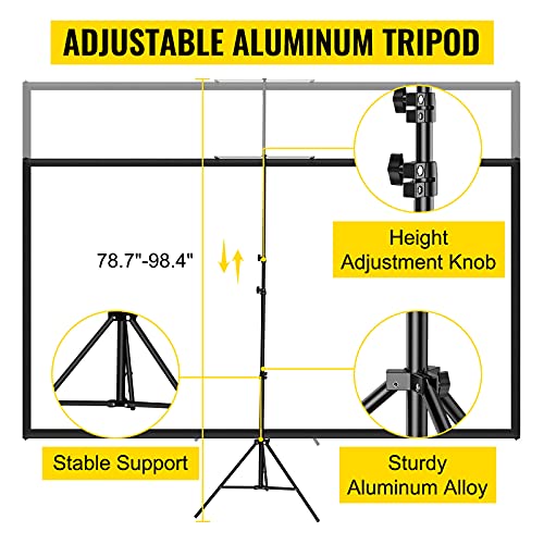 VEVOR Tripod Projector Screen with Stand 110inch 16:9 4K HD Projection Screen Stand Wrinkle-Free Height Adjustable Portable Screen for Projector Indoor & Outdoor for Movie, Home Cinema, Gaming, Office