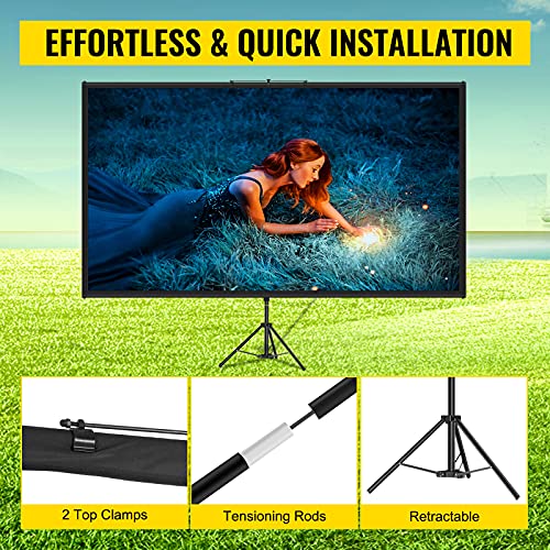 VEVOR Tripod Projector Screen with Stand 110inch 16:9 4K HD Projection Screen Stand Wrinkle-Free Height Adjustable Portable Screen for Projector Indoor & Outdoor for Movie, Home Cinema, Gaming, Office