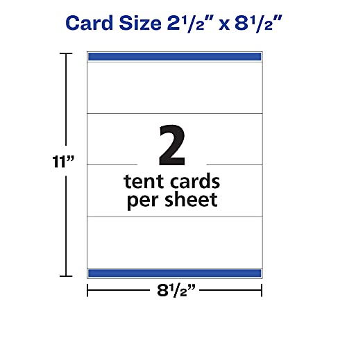 Avery Printable Tent Cards with Sure Feed Technology, 2.5" x 8.5", White with Embossed Border, 100 Blank Place Cards for Laser or Inkjet Printers (05305)