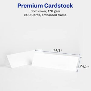 Avery Printable Tent Cards with Sure Feed Technology, 2.5" x 8.5", White with Embossed Border, 100 Blank Place Cards for Laser or Inkjet Printers (05305)