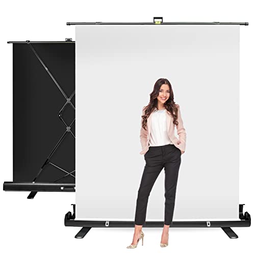 Julius Studio (Pull-up Type) 5 x 6.2 ft. / 60 x 75 inch White Screen, Collapsible Pure White Background, Pull Up Roll Down Auto Locking, No Wrinkle, Portable Handle Grip, Easy Install & Fold, JSAG665