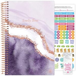 bloom daily planners 2023 calendar year day planner (january 2023 – december 2023) – 5.5” x 8.25” – weekly/monthly agenda organizer book with stickers & bookmark – lavender daydream