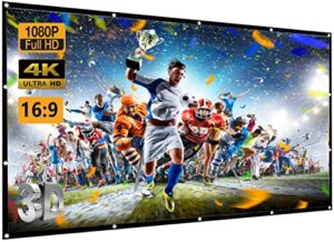 projector screen 120 inch,16:9 4k portable foldable movie screen, anti-crease free of punch cleanable traceless double-sided indoor and outdoor projection screen for home,party,camping,office