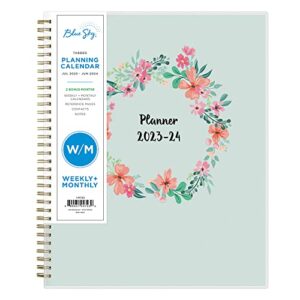 blue sky 2023-2024 academic year weekly and monthly planner, 8.5″ x 11″, frosted flexible cover, wirebound, laurel (144723)