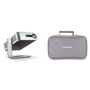 viewsonic m1+ portable led projector, dual harman kardon bluetooth speakers and hdmi, usb c, stream netflix with dongle (m1plus) & pj-case-010 zipped soft padded carrying case for m1 projector gray