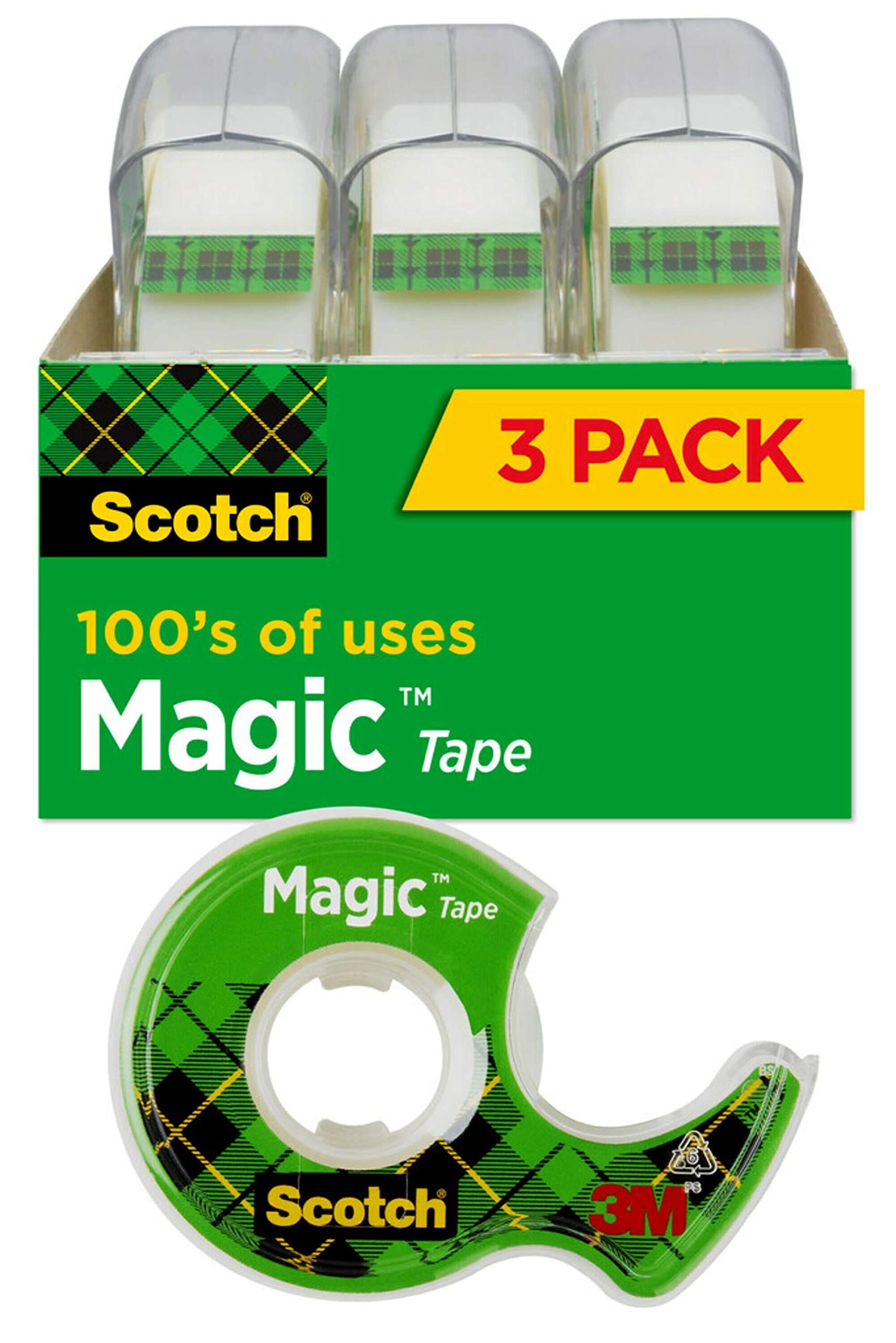 Scotch Magic Tape, 3 Rolls, Great for Gift Wrapping, Numerous Applications, Invisible, Engineered for Repairing, 3/4 x 300 Inches (3105)