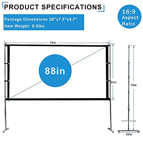 Movie Projector Screen with Stand Foldable Portable Outdoor Indoor Movie Screen for Home Theater Recreational Projection Screen 16: 9 HD 86 Inch Gifts