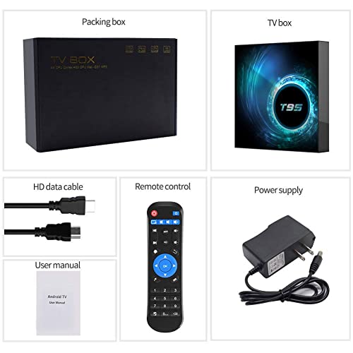 YAGALA TV Box, T95 Android 10.0 Smart Box 4GB RAM 32GB eMMC Allwinner H616 Quad-Core 64bit ARM Corter-A53 CPU Mali G31 MP2 GPU 6K Output BT5.0 2.4GHz/5GHz WiFi 100M LAN Enternet