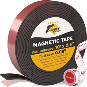 flexible magnetic tape – magnetic strip with strong self adhesive – ideal magnetic roll for craft and diy projects – sticky magnets for fridge and dry erase board (1/2 inch x 10 ft)