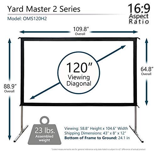 Projector Screen Yard Master 2 Series by Elite Screens | 120” (inch) Portable Outdoor or Indoor Front Projection with Stand | 16:9 4K/8K Ultra HD 3D Fast Folding Easy Snap Home Theater Cinema Movie